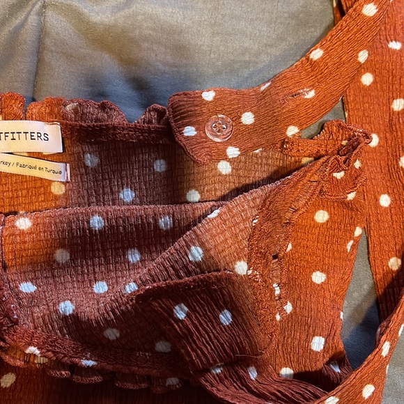 Urban Outfitters Women Burnt Orange Polka Dot Ruffle Boho Dress - Picture 6 of 7